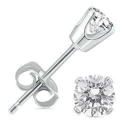 Bonjour Jewelers Paris Jewelry 10k White Gold 2 Carat Round 4 Prong Solitaire Diamond Stud Earrings.