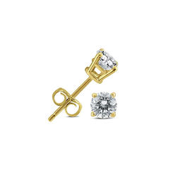 Bonjour Jewelers 10K Yellow Gold 1 Carat 4 Prong Solitaire Round Diamond Stud Earrings