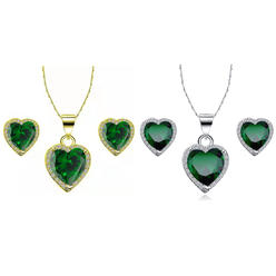 Bonjour Jewelers 14k Yellow and White Gold 3Ct Emerald Full Necklace Set 18 inch Plated