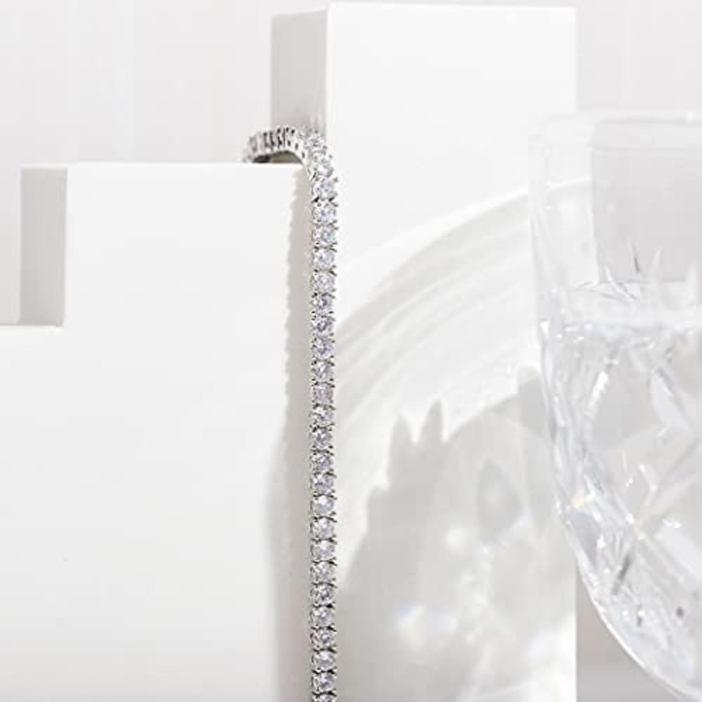 Bonjour Jewelrs 14K White Gold 4 Carat White Sapphire Round Tennis Bracelet 6.5 inch Plated