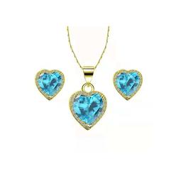 Bonjour Jewelers Paris Jewelry 18k Yellow Gold Plated Heart 4 Carat Created Blue Topaz Full Set Necklace, Earrings 18 Inch By Paris Jewelry