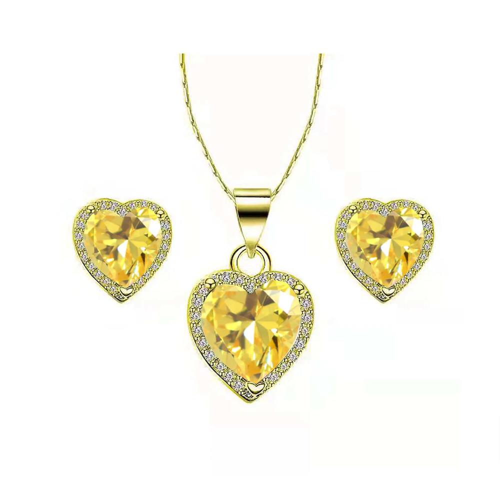 Bonjour Jewelers 18k Yellow Gold Plated Heart 4 Carat Created Citrine Full Set Necklace, Earrings 18 Inch