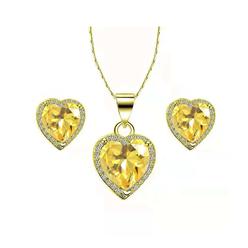 Bonjour Jewelers Paris Jewelry 18k Yellow Gold Plated Heart 4 Carat Created Citrine Full Set Necklace, Earrings 18 Inch By Paris Jewelry