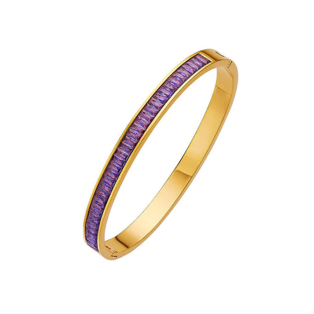Bonjour Jewelers Yellow Gold Hinged Woman 4CT Created Amethyst Bangle Bracelet Plated for Women
