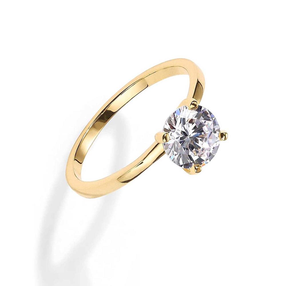 Bonjour Jewelers 18K Yellow Gold 1ct Created White Sapphire Round Engagement Wedding Ring Plated Sizes 5-10