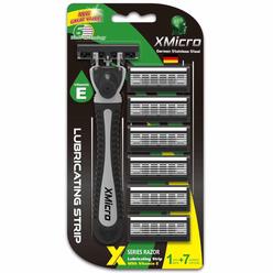 XMicro Razors for Men, 1 Razor, 7 Blade Refills with German Stainless Steel, Lubricated with Vitamin E for Smooth Shave