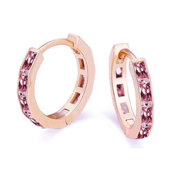 Bonjour Jewelers 18K Rose Gold Created Pink Sapphire 3Ct Emerald Cut Huggie Hoop Earrings Plated