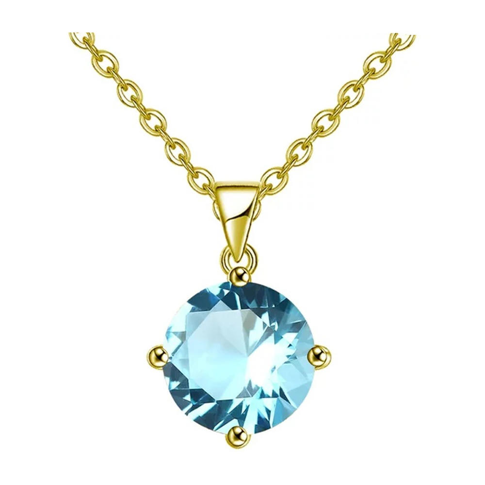 Bonjour Jewelers 18k Yellow Gold 2 Carat Created Aquamarine Round Stud Necklace 18 inch Plated