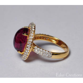 EDSLUXURY Womens Cabochon Pink Tourmaline Diamond Ring 18K Yellow Gold 8.61  ct