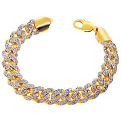 NYC Mens Diamond Miami Cuban Link Bracelet 10K Yellow Gold 7.55 ct 13 mm 8.75 inch