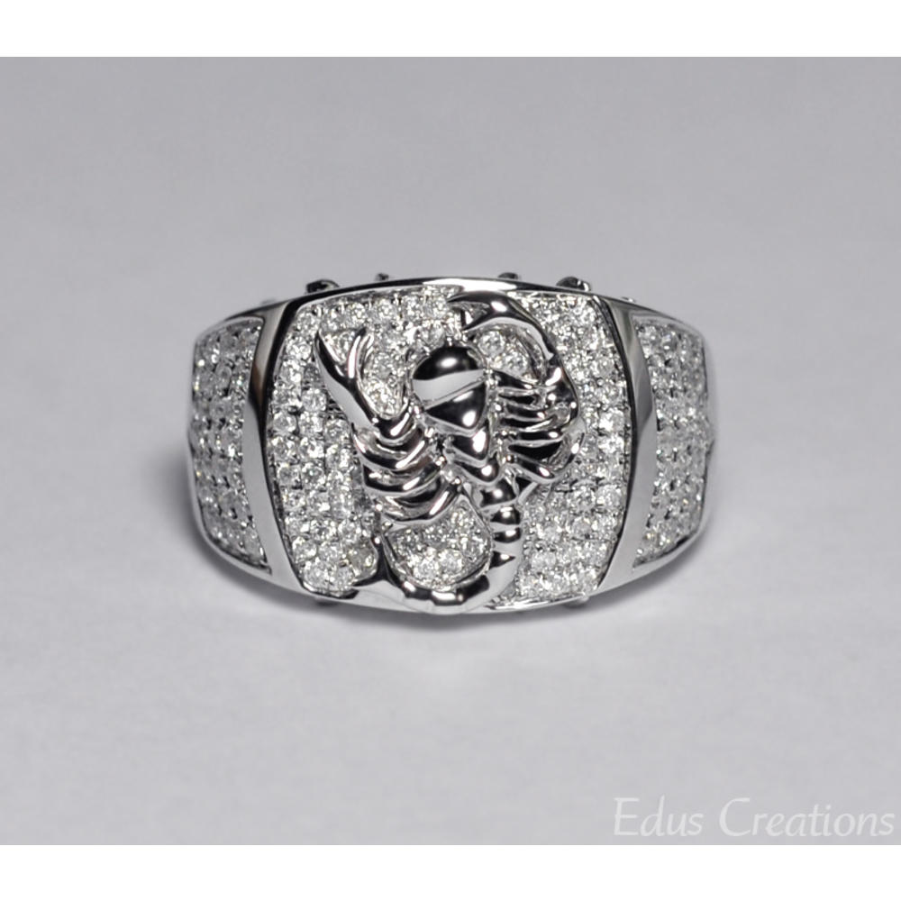 EDSLUXURY Mens Diamond Pave Scorpion Ring 14K White Gold 1.04 ct