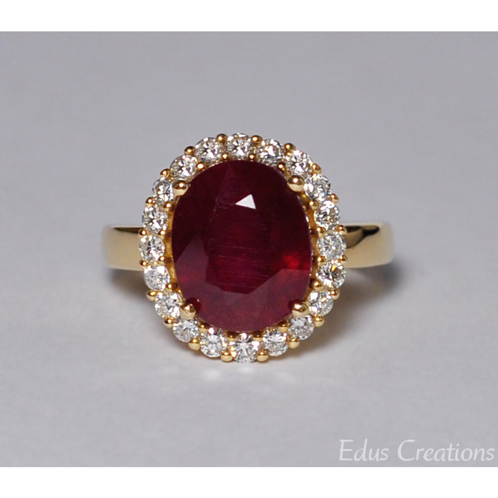 NYC Womens Ruby Diamond Cocktail Halo Ring 14K Yellow Gold 8.61 ct