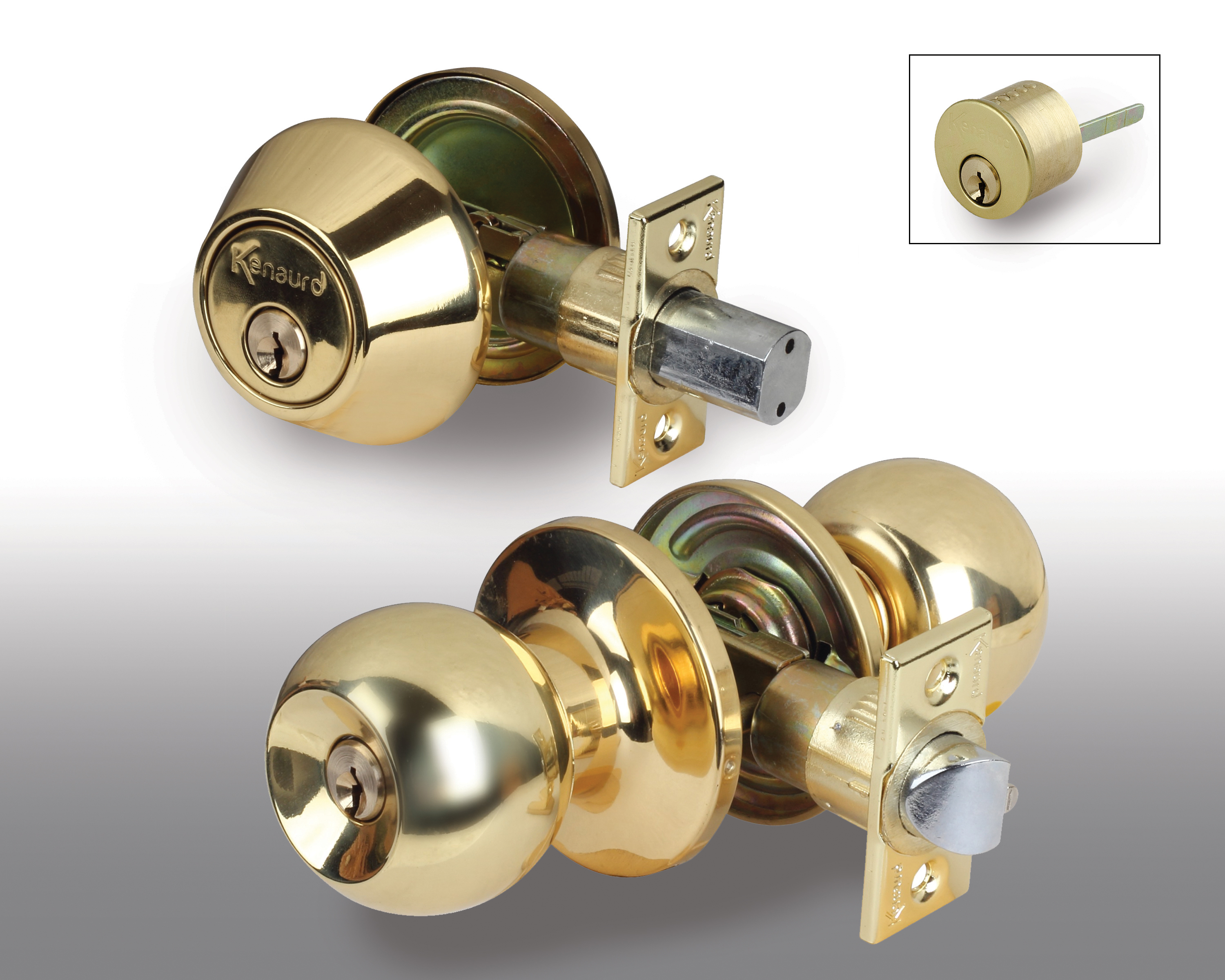 Kenaurd Premium Polished Brass Combo Entry Lock Set Door Knob Deadbolt Keyed Alike Kw1 Keyway