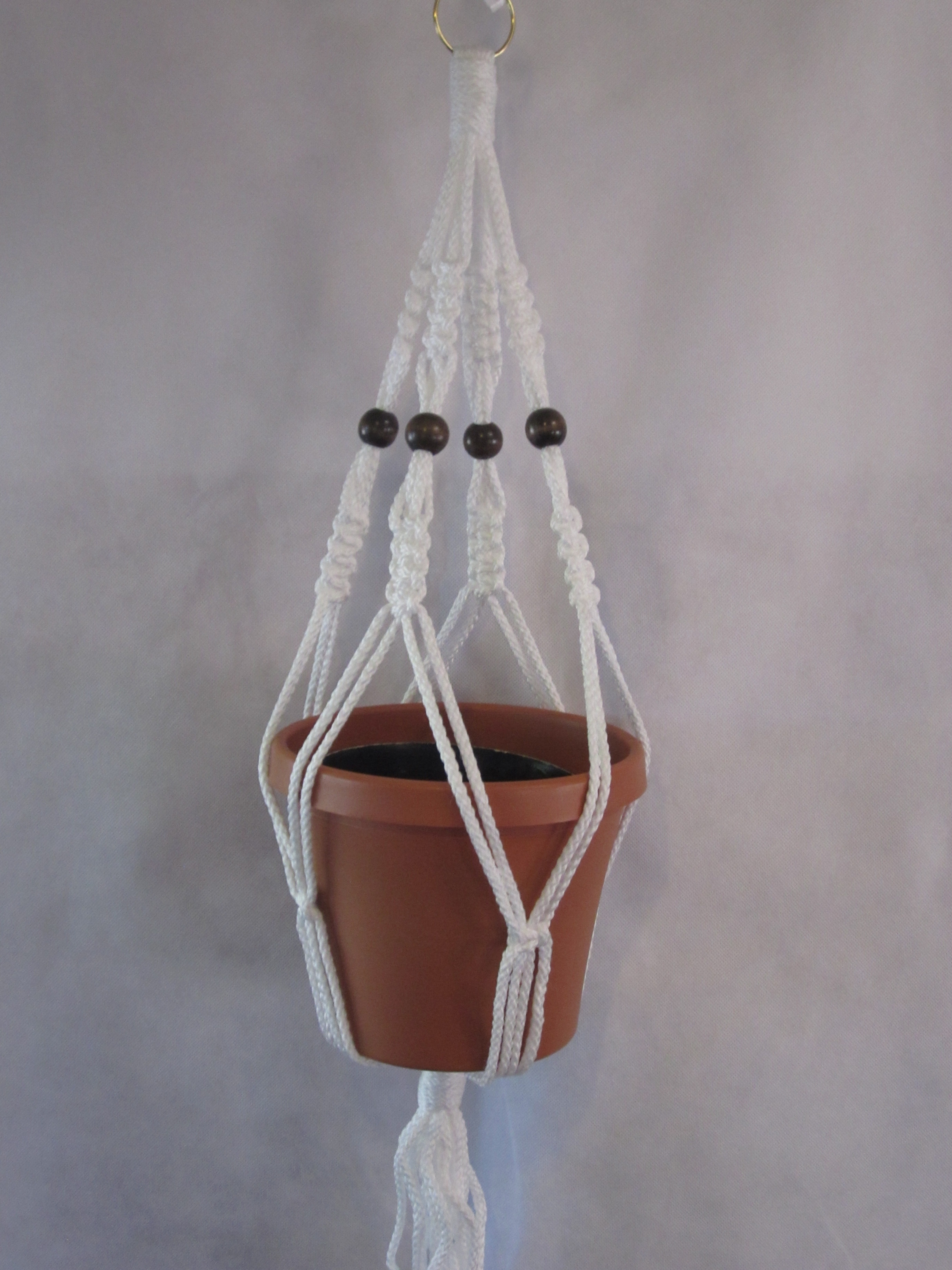 Macrame Design Macrame Plant Hanger 24" Vintage Style 4mm White Cord with Beads