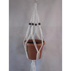Macrame Design Macrame Plant Hanger 24" Vintage Style 4mm White Cord with Beads