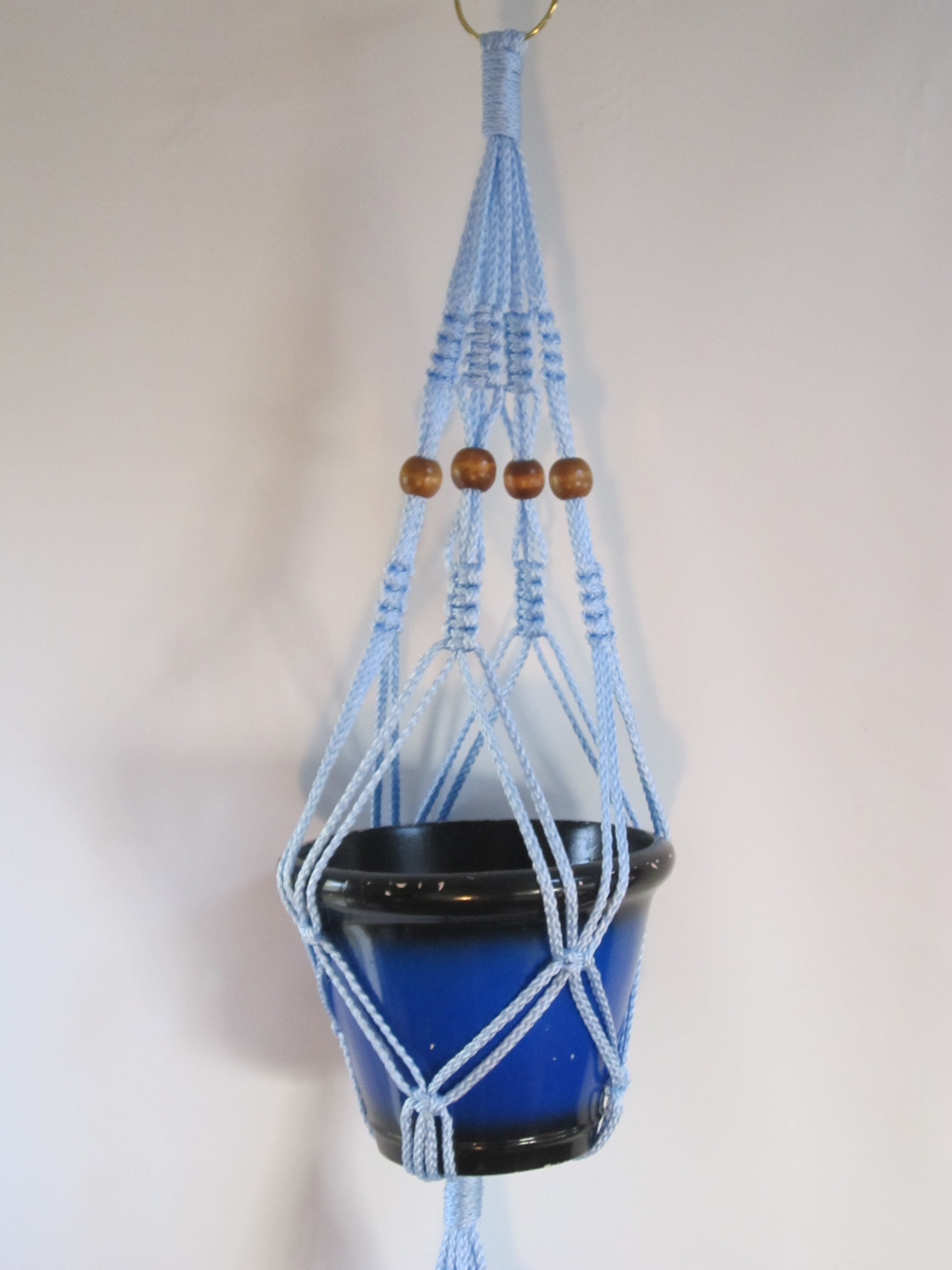 Macrame Design Macrame Plant Hanger 24" Vintage Style 4mm  Sky Blue Cord with Beads