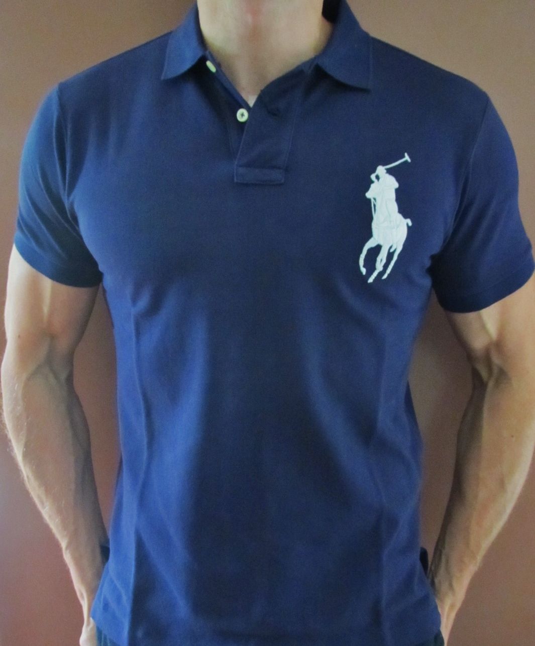 Ralph Lauren New Mens Ralph Lauren Muscle Shirt Polo Big Pony Navy Silver