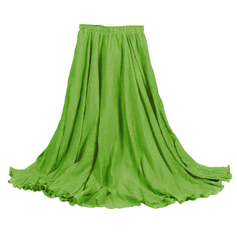 New Women Bohemian Cotton Linen Double Layer Elastic Waist Long Maxi Skirt