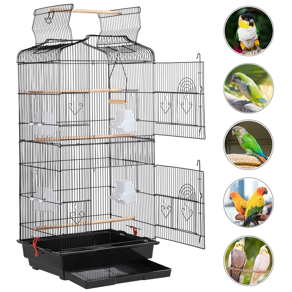 Yaheetech 41’’ H Open Top Metal Bird Cage Large Parrot Cage Double Door ... - Parrot Cage With Large Pull-Out Trays