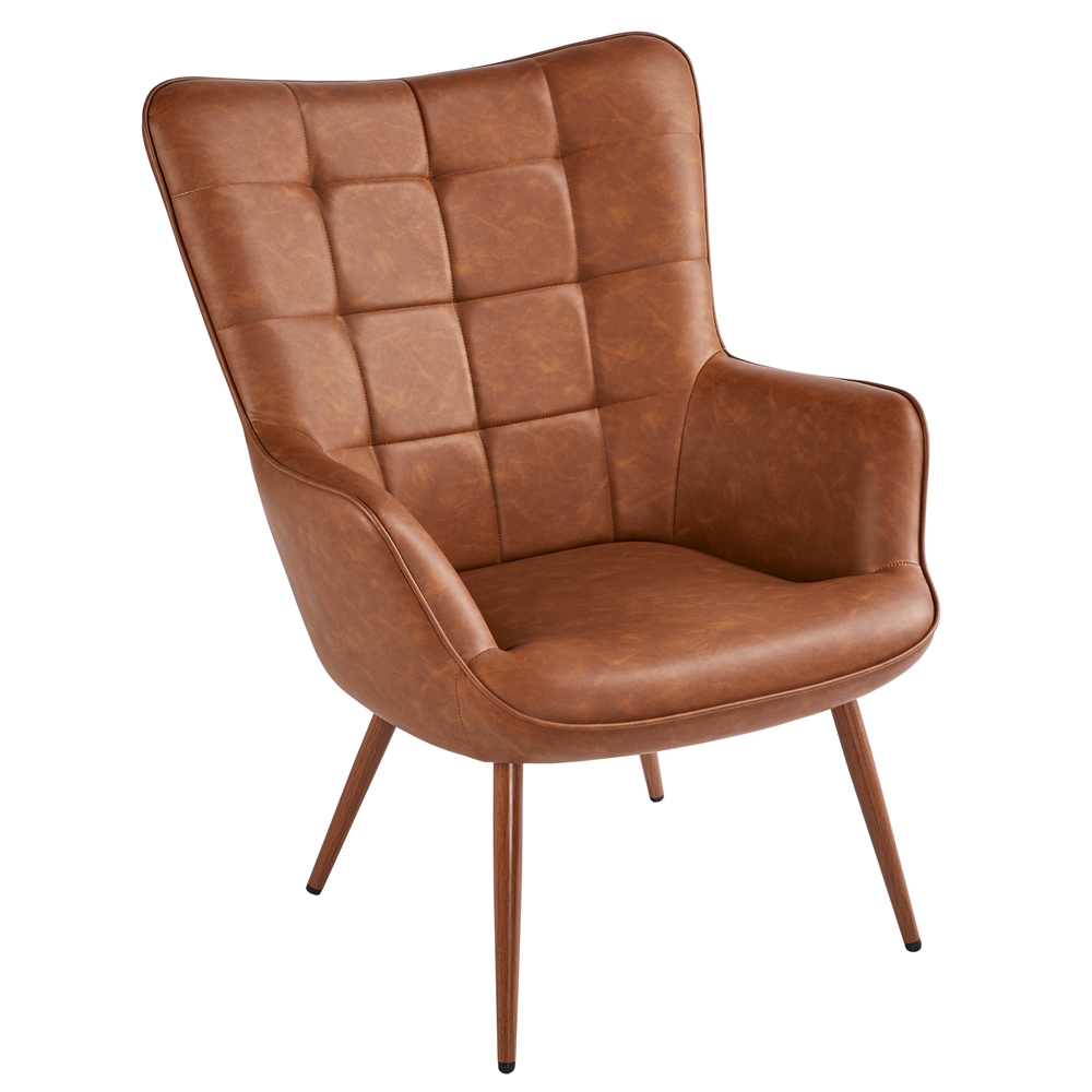 Yaheetech Contemporary Faux Leather Wingback Chair with Biscuit Tufted Wingback Accent Chair