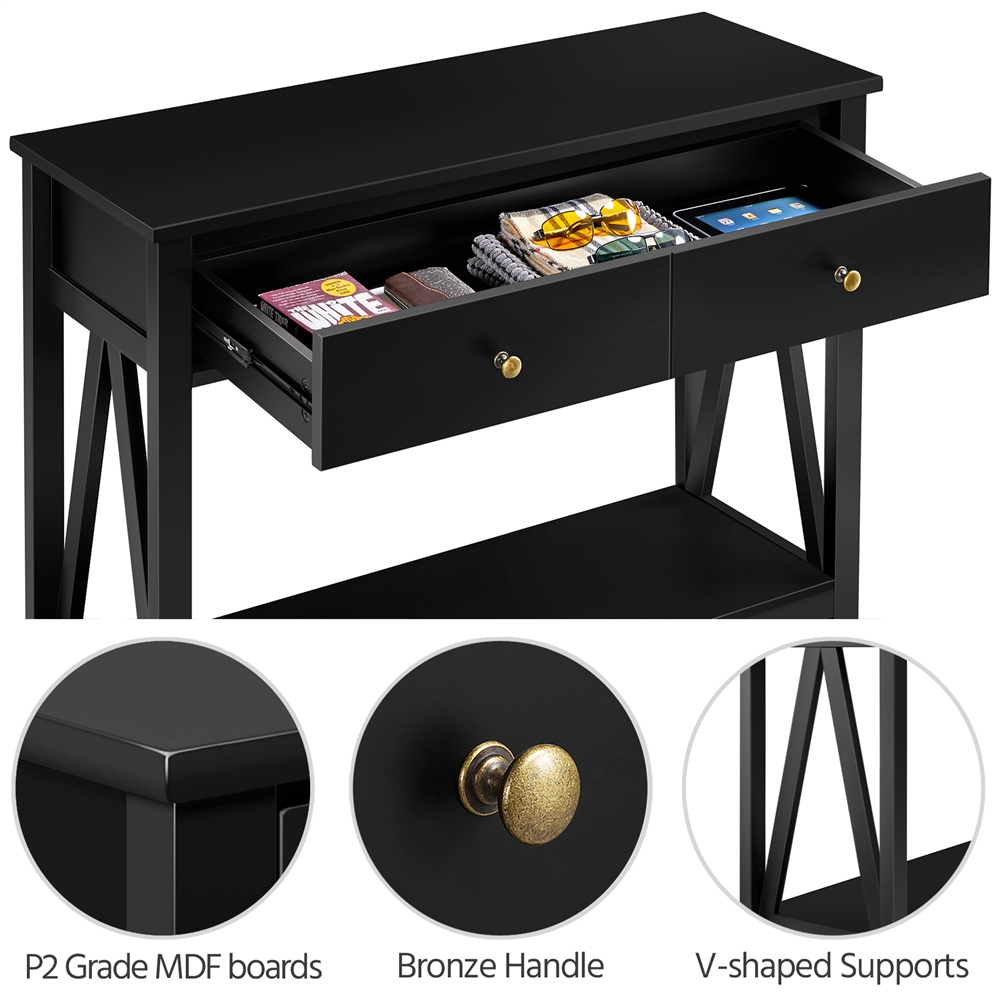 Yaheetech Wooden Console Table with Drawer and Open Shelf Sofa Side Table for Entryway Living Room Black