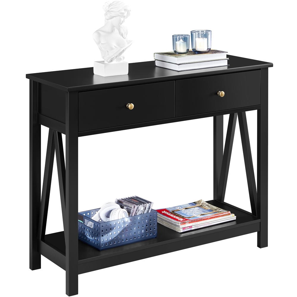 Yaheetech Wooden Console Table with Drawer and Open Shelf Sofa Side Table for Entryway Living Room Black