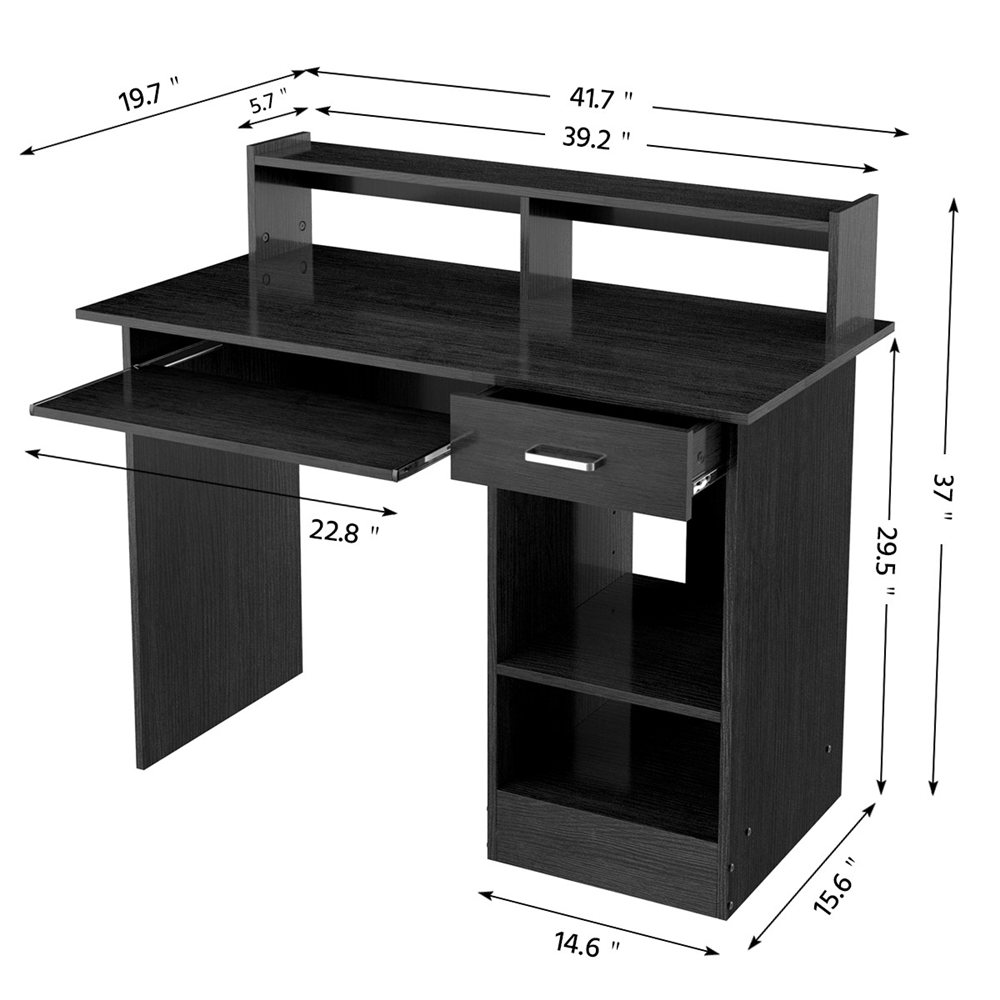 Drawers Storage Shelf Keyboard Tray, Compact Desk With Shelves