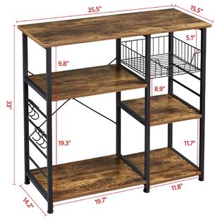 Yaheetech Industrial Kitchen Trolley Metal Frame Wood Look Utility Storage Shelf With Basket 6 Hooks Microwave Oven Stand