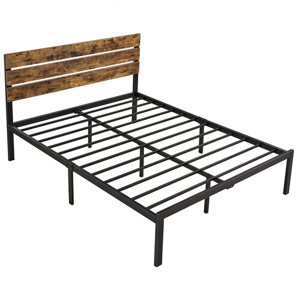 Yaheetech Metal Bed Frame With Wooden, Queen Size Headboard