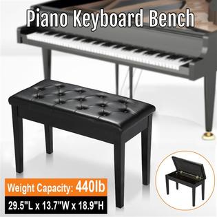 591297 1 Yaheetech Black Wood Leather Piano Bench Padded Double Duet Keyboard Seat Stool W Storage Weight Capacity 440lbs
