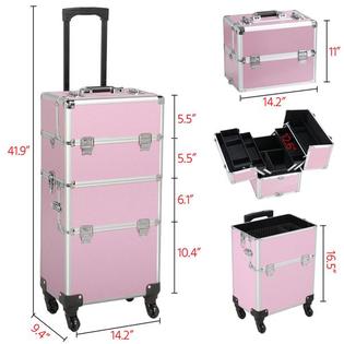 Yaheetech Rolling Aluminum 3 In 1 Cosmetic Case Trolley Makeup