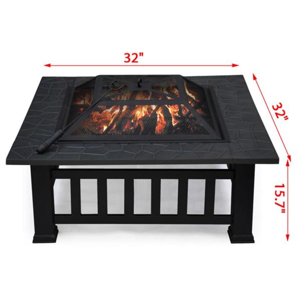 Yaheetech Outdoor 32" Outdoor Metal Firepit Backyard Patio Garden Square Stove With Protect Cover