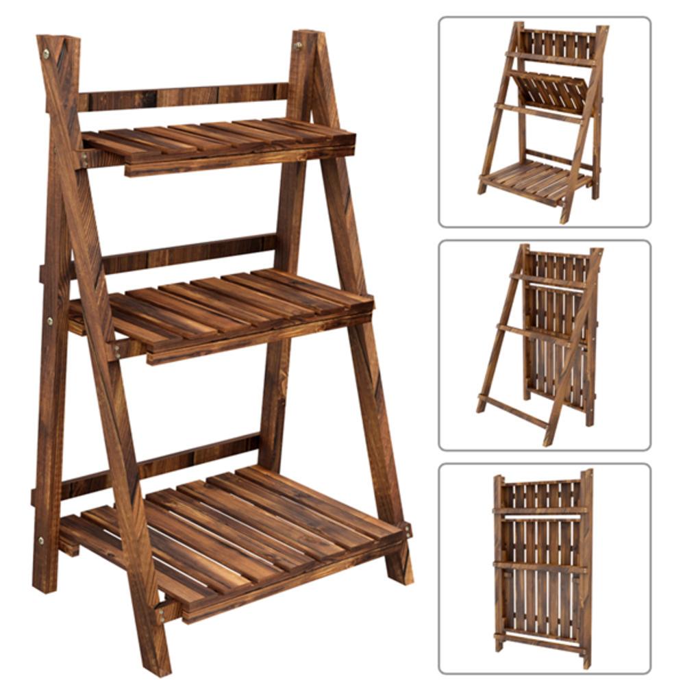 Yaheetech 3 Tier Folding Wooden Flower Pot Stand Flower Plant Display Stand Shelf Ladder Stand for Living Room Balcony Patio Yar