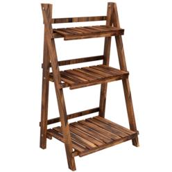 Yaheetech 3 Tier Folding Wooden Flower Pot Stand Flower Plant Display Stand Shelf Ladder Stand for Living Room Balcony Patio Yar