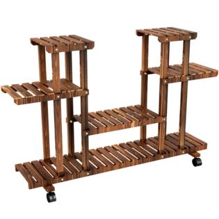 Yaheetech 591503 4 Layer Wooden Flower Stands Rolling Flower Plant Display Shelf Storage Rack Ladder Stand Rack Corner Plant Stand