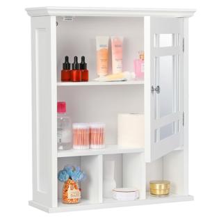 Yaheetech Mirrored Bathroom Wall Storage Cabinet With Adjustable Shelf Wooden Medicine Cabinet White