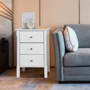 Yaheetech White Wood Nightstand 3 Drawers Bedside Table ...