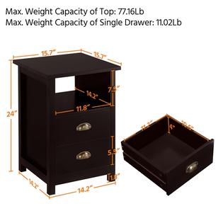 Yaheetech Wood Side End Table Nightstand With 2 Drawers And Open Shelf Storage Cabinet
