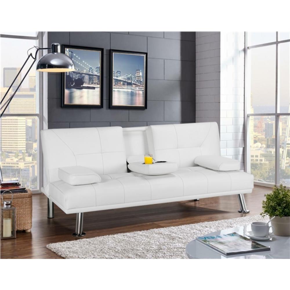 Yaheetech Modern Faux Leather Futon Sofa Bed with Armrest Home Recliner Couch