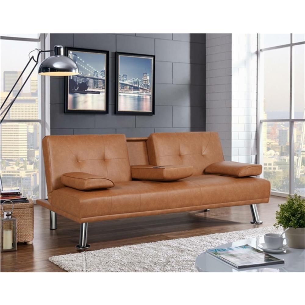 Yaheetech Convertible Sofa Bed Couch Futon Sofa Bed Adjustable Sleeper Sofa with Armrest Cup Holder Recliner Couch Loveseat