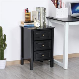 Yaheetech Wood 3 Drawer Nightstand With Solid Pine Wood Legs Bedroom Furniture Black
