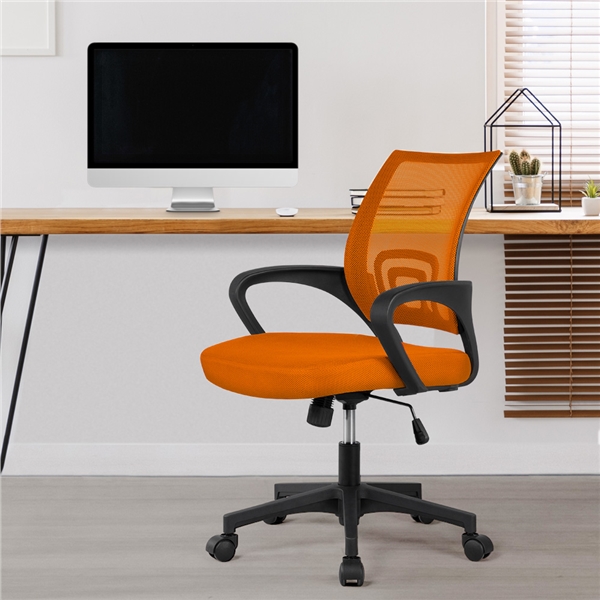 Yaheetech Mesh Task Chair Mid Back Office Chairs Executive Adjustable Stool Rolling Swivel Chair Orange