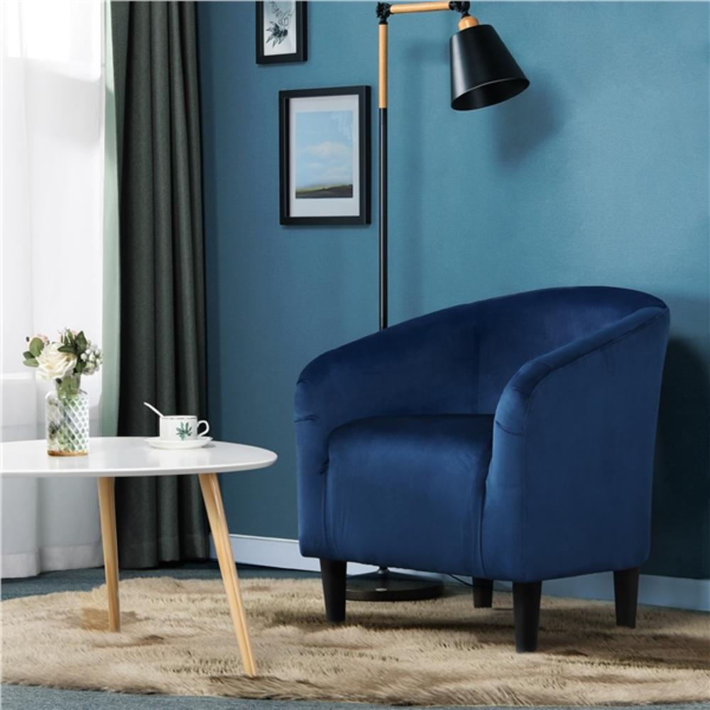 Yaheetech Velvet Club Chair Accent Arm Chair Upholstered Barrel Chair with Armrest for Living Room Bedroom Navy Blue