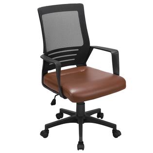 Yaheetech Office Desk Chair Mesh Rolling Lumbar Support Computer Chair With Leather Padded Seat Ergonomic Adjustable Task Chair Brown