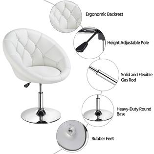 Yaheetech Adjustable Modern Round Tufted Back Chair Tilt Swivel Chair Vanity Chair Barstool Lounge Pub Bar White