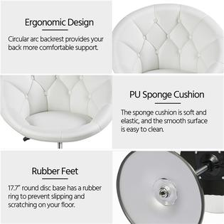 Yaheetech Adjustable Modern Round Tufted Back Chair Tilt Swivel Chair Vanity Chair Barstool Lounge Pub Bar White