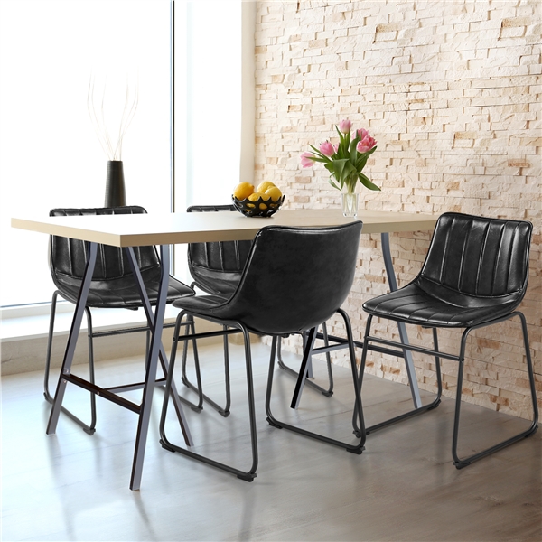 Sled Style Metal Legs Coffee Chairs, Faux Leather Dining Chairs With Metal Legs