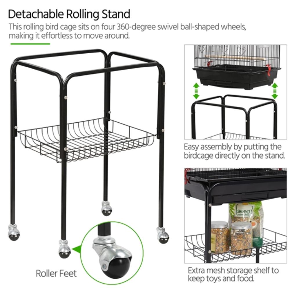Yaheetech 59.3'' Large Rolling Bird Cage Parrot Finch Aviary Pet Perch w/Stand Black