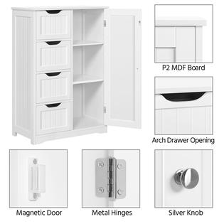 Yaheetech Wooden Bathroom Floor Cabinet Side Storage Organizer Cabinet With 4 Drawers And 1 Cupboard White