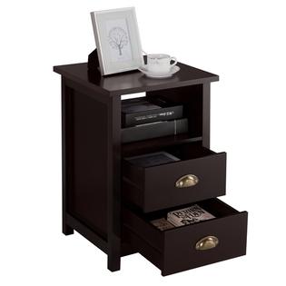 Yaheetech Wood Side End Table Nightstand With 2 Drawers And Open Shelf Storage Cabinet